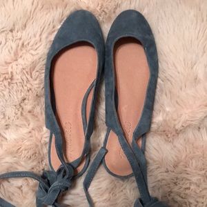 Madewell Blue Suede Ankle Wrap Flats
